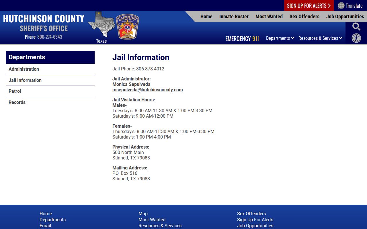 Hutchinson County Jail release contact information