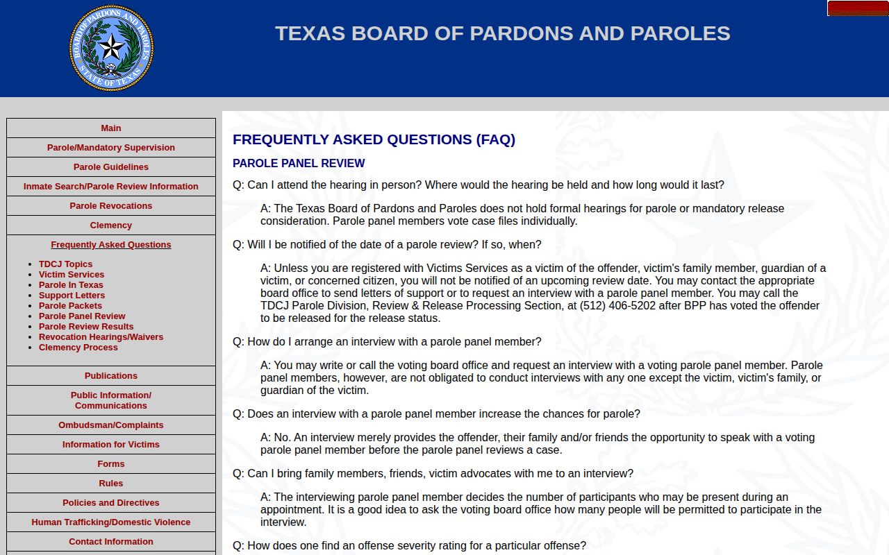Hutchinson County parole panel review information