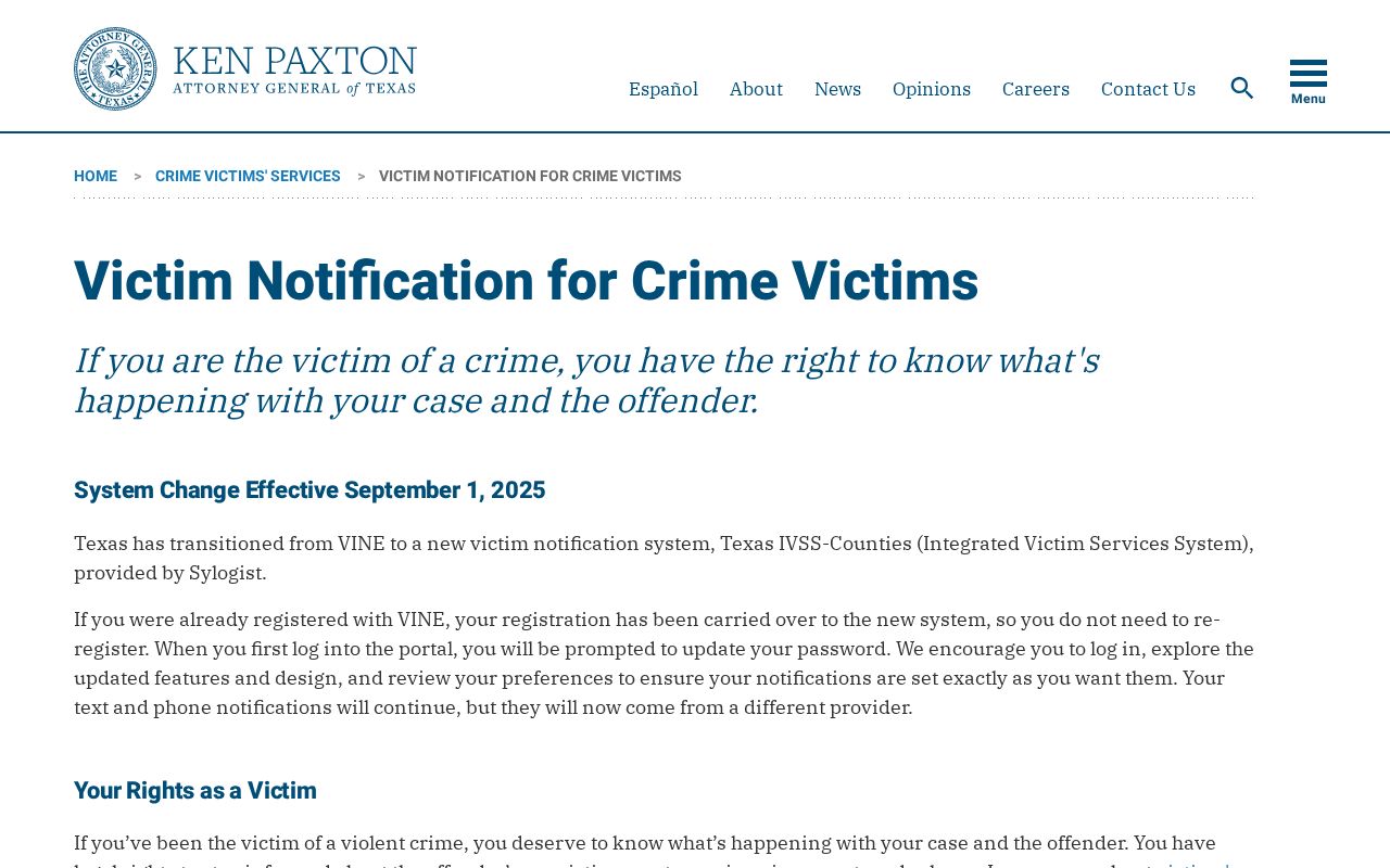 Texas Attorney General notice explaining the VINE to IVSS transition