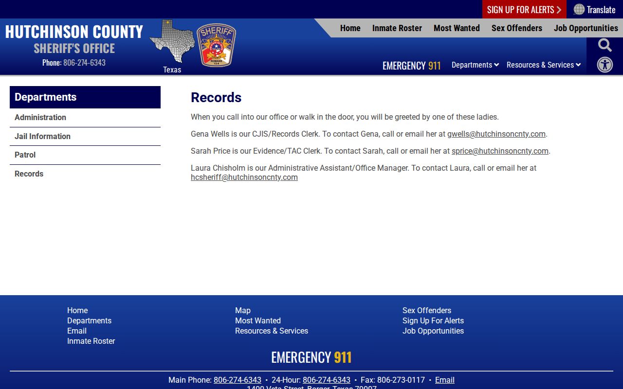 Hutchinson County released inmate booking photo records office
